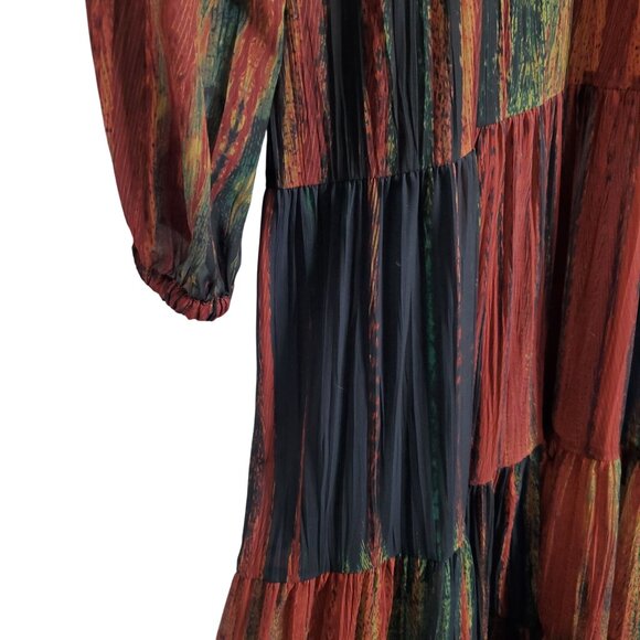 Love Kyla Size L Dress Maxi Flowy Boho Chic Tassel Tiered Long Sleeve - Picture 7 of 16